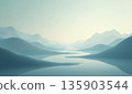 Abstract liquid horizon, smooth fluid plane with soft waves, foggy atmosphere, cinematic lighting, calm futuristic look 135903544