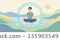 Person meditating inside simple geometric shape, calm flat illustration 135903549