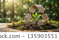 Plant growing from recycled symbol, sustainability concept 135903551