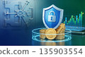 Secure finance and savings concept, shield and coin icons 135903554
