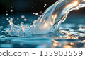 Clear water splash with light reflections. Liquid flow motion and refreshing concept for hydration and purity. 135903559
