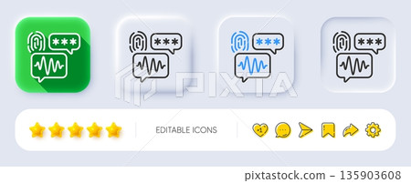 Biometric security line icon. Neumorphic, Flat shadow, 3d buttons. Fingerprint scan sign. Privacy data symbol. Line biometric security icon. Social media icons. Vector 135903608
