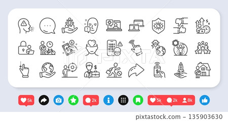 Cough, Business target and Payment method line icons pack. Social media: share, comment, like icons. Jobless, Crowdfunding, Bike courier web icon. Vector Cough, Business target and Payment method line icons pack. Social media: share, comment, like icons. Jobless, Crowdfunding, Bike courier web icon. Vector 135903630