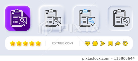 Spanner tool line icon. Neumorphic, Flat shadow, 3d buttons. Repair service checklist sign. Fix instruments symbol. Line spanner icon. Social media icons. Vector Spanner tool line icon. Neumorphic, Flat shadow, 3d buttons. Repair service checklist sign. Fix instruments symbol. Line spanner icon. Social media icons. Vector 135903644