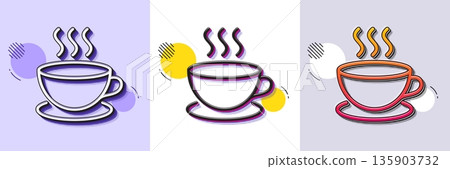 Coffee drink line icon. Halftone dotted pattern. Gradient icon with grain shadow. Hot cup sign. Fresh beverage symbol. Line cappuccino icon. Various designs. Vector Coffee drink line icon. Halftone dotted pattern. Gradient icon with grain shadow. Hot cup sign. Fresh beverage symbol. Line cappuccino icon. Various designs. Vector 135903732