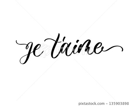 Je T aime French Love Phrase Decorative Cursive Typography Illustration 135903898