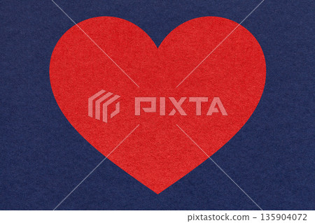 Red heart on dark blue paper texture background with copy space for Valentines Day banner, template or greeting card 135904072