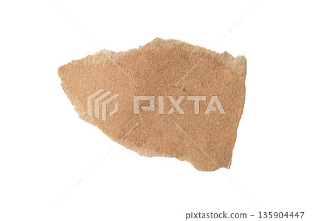 Torn brown paper scrap with ragged edges, rustic texture, and blank space on a transparent background Torn brown paper scrap with ragged edges, rustic texture, and blank space on a transparent background 135904447