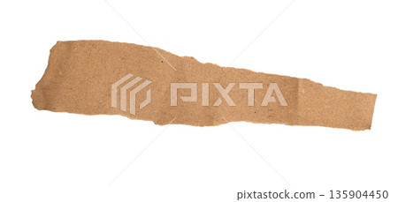 Torn brown kraft paper strip with rough edges, creating a ragged cardboard texture on a transparent background 135904450