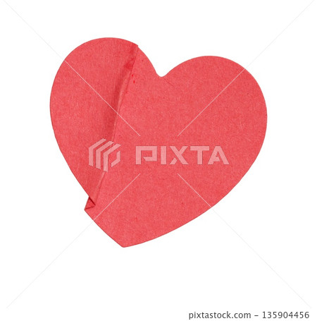 Pink crumpled paper sticker heart symbolizing Valentine love, romance, and affection, with transparent a background isolated 135904456