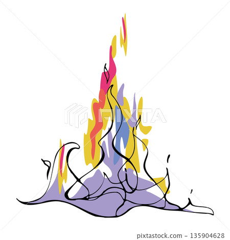 Lavender, orange and red spectrum burning fire, outline hand drawn in ink, vector abstract fill. drink recipe, wrapping designs, digital kitchen prints, nightlife party posters, festival invitations 135904628