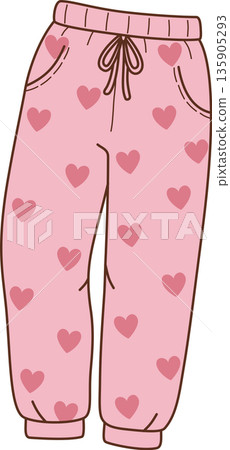Hand Drawn Minimalist Illustration of Cute Pink Pajama Pants with Heart Pattern for Sleepwear and Lounge Fashion Design Hand Drawn Minimalist Illustration of Cute Pink Pajama Pants with Heart Pattern for Sleepwear and Lounge Fashion Design 135905293