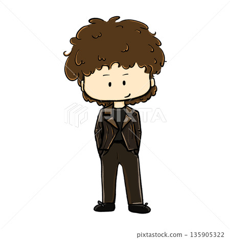 Curly hair man wearing leather jacket standing cartoon illustration Curly hair man wearing leather jacket standing cartoon illustration 135905322