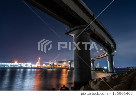 Yokkaichi Factory Night View Inaba Port Line 135905403