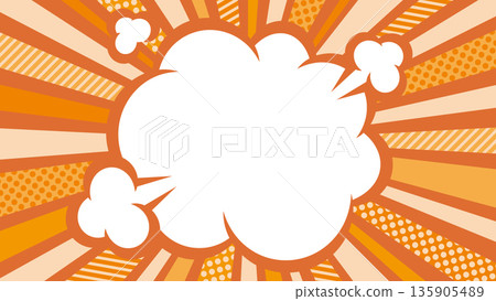 Pop art graphic with orange radial lines and speech bubbles Pop art graphic with orange radial lines and speech bubbles 135905489