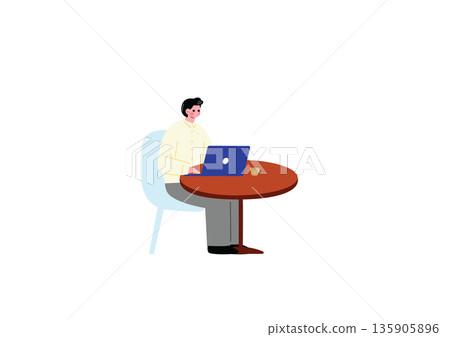 Man working on personal computer in cafe Man working on personal computer in cafe 135905896