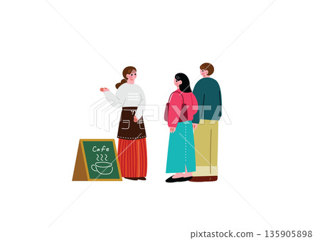 A woman serving customers at a cafe 135905898