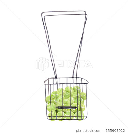 Tennis ball hopper basket watercolor illustration 135905922
