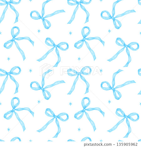 Coquette Watercolor blue ribbon bow pattern seamless Coquette Watercolor blue ribbon bow pattern seamless 135905962