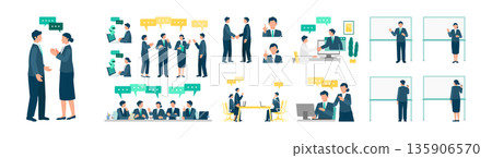 Business illustration set of teams working together in a remote environment and with AI Business illustration set of teams working together in a remote environment and with AI 135906570