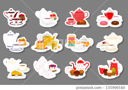 Illustration on theme big colored set different types teapots Illustration on theme big colored set different types teapots 135906580