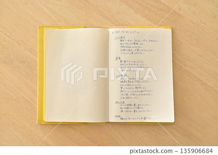 A "not to do" list written in a notebook and self-improvement habits 135906684