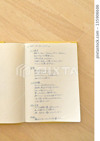 A "not to do" list written in a notebook and self-improvement habits A "not to do" list written in a notebook and self-improvement habits 135906686