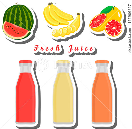 Set multicolored bottles with tasty grapefruit juice Set multicolored bottles with tasty grapefruit juice 135906827