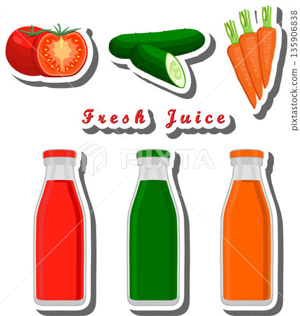 Set multicolored bottles with tasty cucumber juice Set multicolored bottles with tasty cucumber juice 135906838