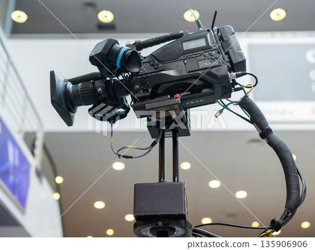 Close-up of a professional television camera.  135906906