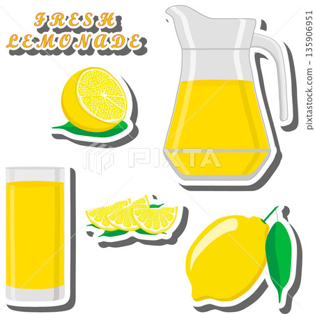 Tasty lemon lemonade in glass pitcher Tasty lemon lemonade in glass pitcher 135906951