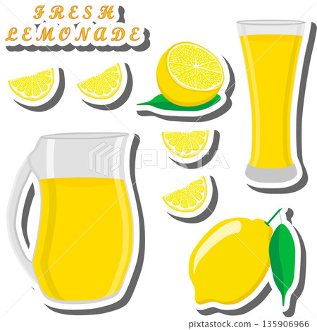Tasty lemon lemonade in glass pitcher Tasty lemon lemonade in glass pitcher 135906966