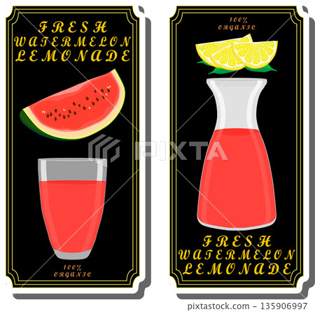 Tasty watermelon lemonade in glass jug Tasty watermelon lemonade in glass jug 135906997