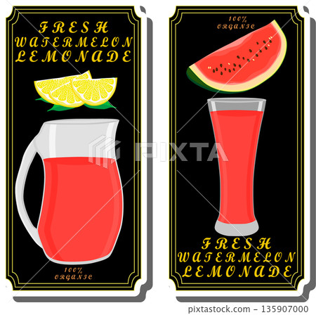 Tasty watermelon lemonade in glass jug Tasty watermelon lemonade in glass jug 135907000
