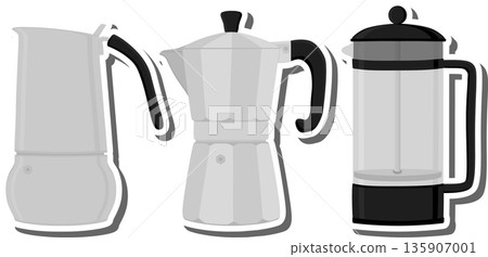 big colored set different types coffee pots big colored set different types coffee pots 135907001