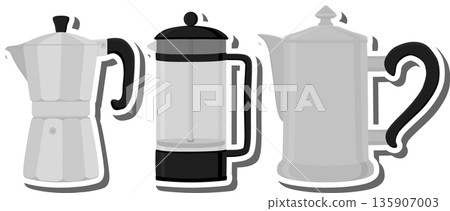 big colored set different types coffee pots big colored set different types coffee pots 135907003