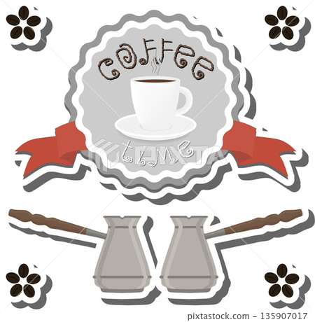 logo for white ceramic cup of hot coffee on saucer 135907017