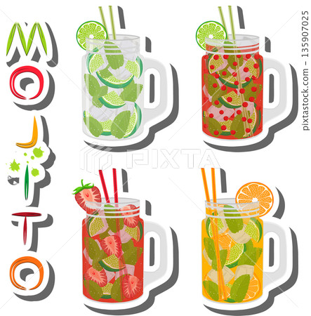 Bright illustration on theme of alcohol cocktail mojito 135907025