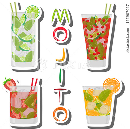 Bright illustration on theme of alcohol cocktail mojito Bright illustration on theme of alcohol cocktail mojito 135907027