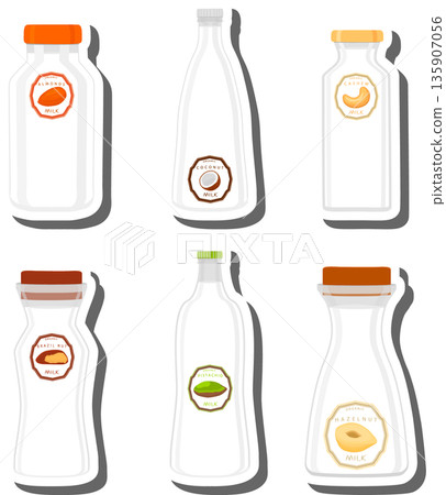 Big set different types chilled milk in bottles various size Big set different types chilled milk in bottles various size 135907056