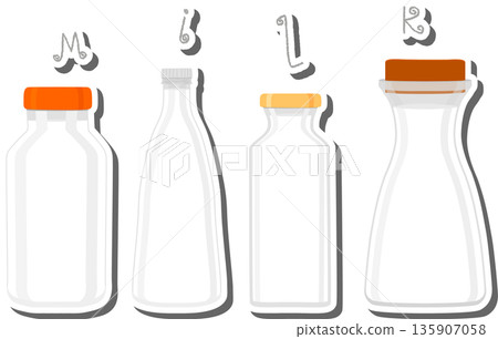 Big set different types chilled milk in bottles various size Big set different types chilled milk in bottles various size 135907058