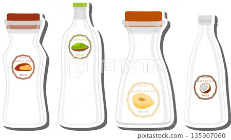 Big set different types chilled milk in bottles various size 135907060