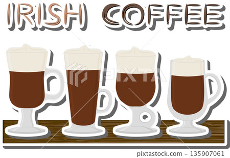 cocktail creamy Irish coffee in glass cup with foam 135907061