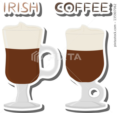 cocktail creamy Irish coffee in glass cup with foam cocktail creamy Irish coffee in glass cup with foam 135907062