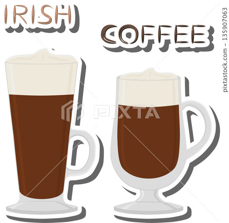 cocktail creamy Irish coffee in glass cup with foam cocktail creamy Irish coffee in glass cup with foam 135907063