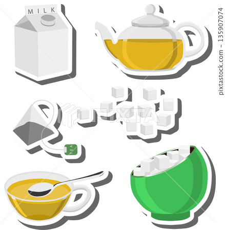 Big colored set different types porcelain teapots for tasty tea 135907074