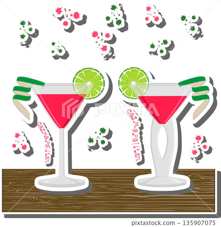 Beautiful alcohol cocktail cosmopolitan with lime Beautiful alcohol cocktail cosmopolitan with lime 135907075
