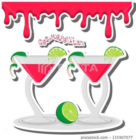 Beautiful alcohol cocktail cosmopolitan with lime Beautiful alcohol cocktail cosmopolitan with lime 135907077