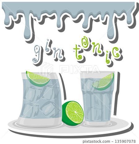 Bright beautiful alcohol cocktail gin tonic 135907078