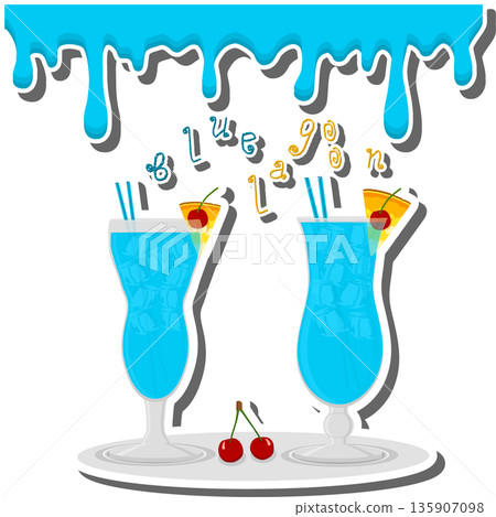 Bright beautiful alcohol cocktail blue lagoon 135907098